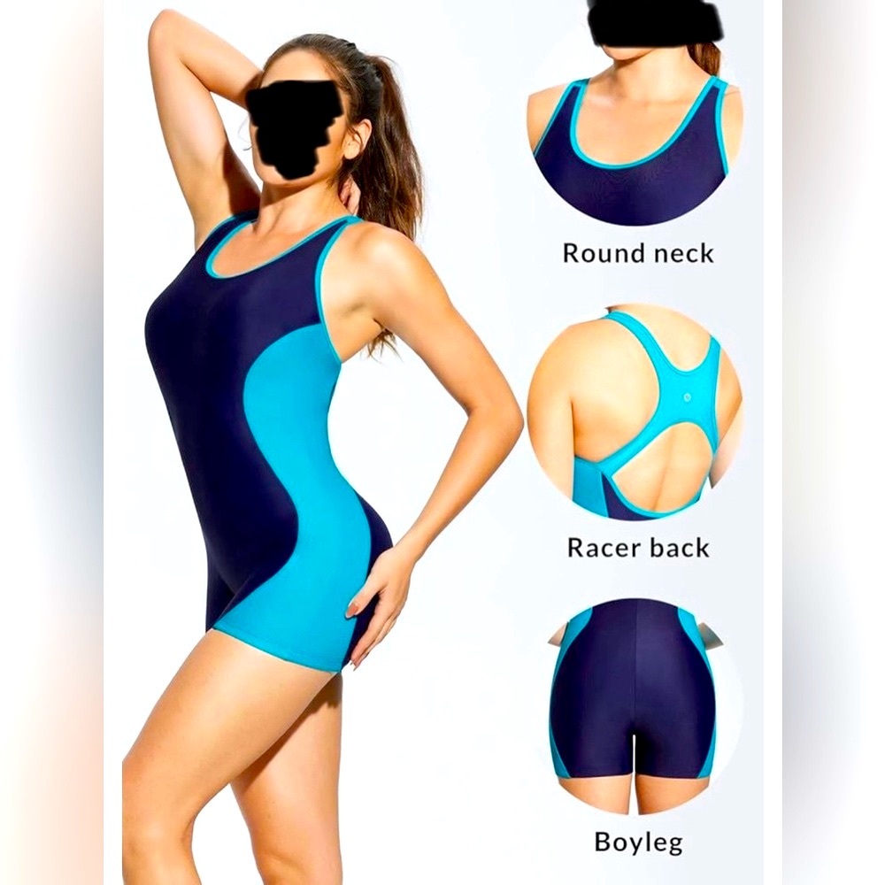 BALEAF Women's 1pc UPF50+ Boyleg Swimsuit Athletic Racerback Sport Slimming,M/36